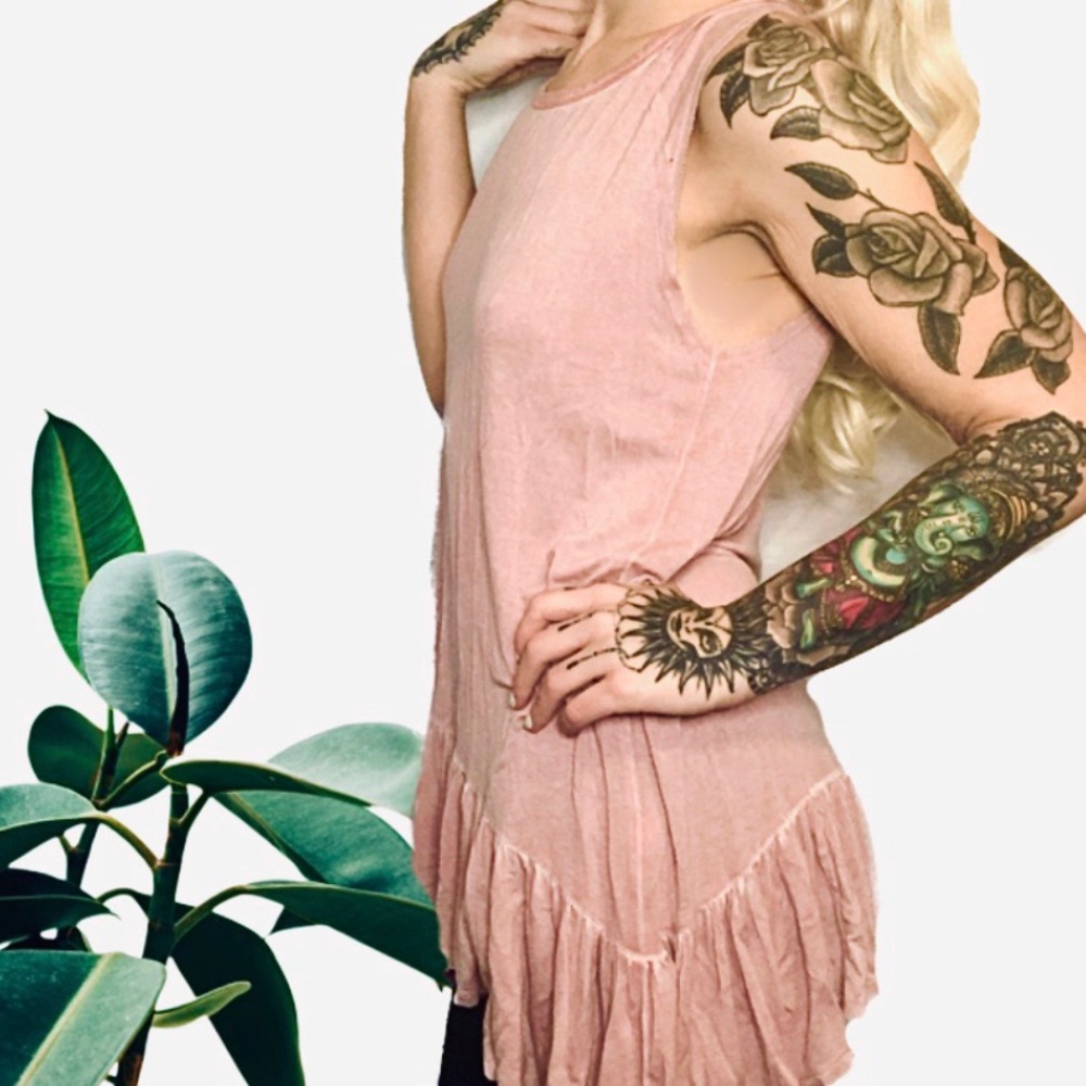 🌲 Dantelle ruffle tunic tank top raw hem boho